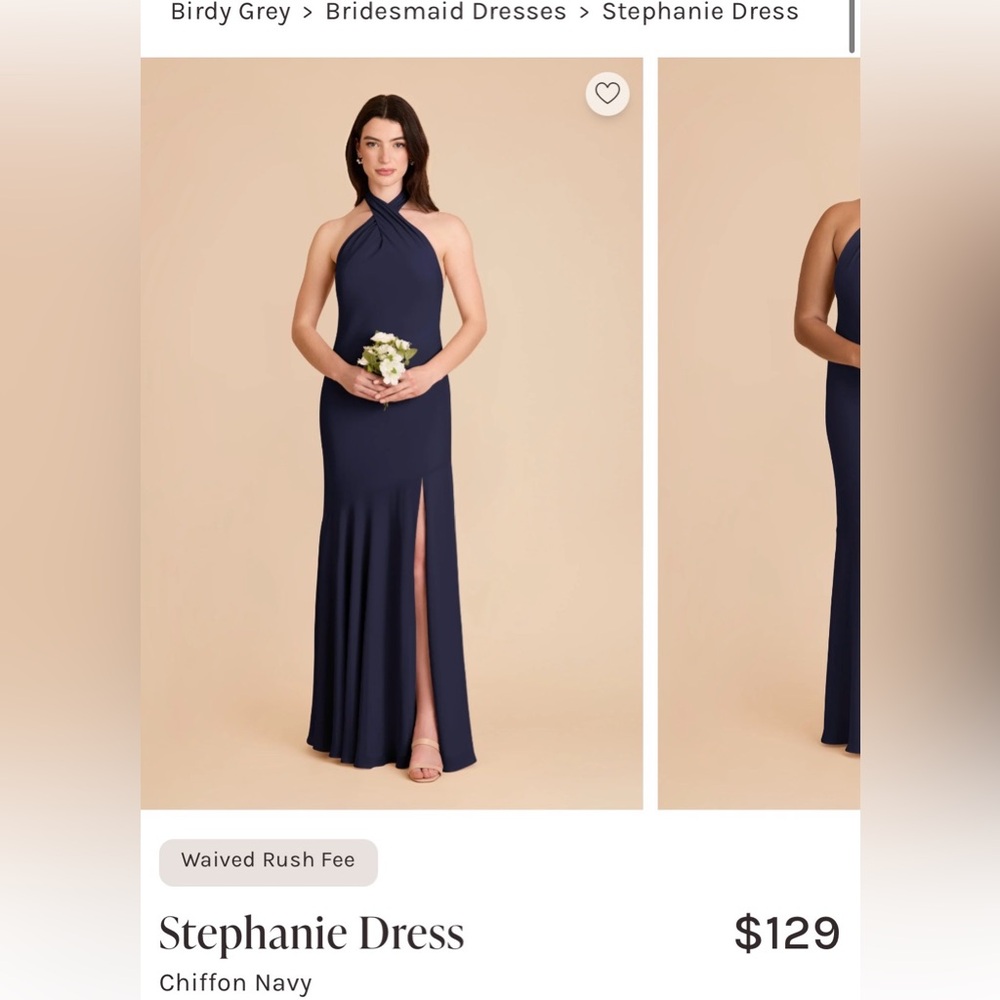 Halter Neck Navy Evening Gown with Thigh Slit